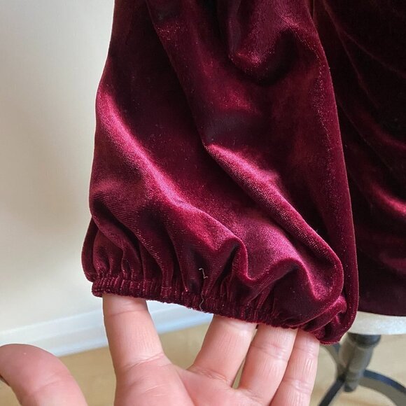 HALOGEN BNWT Burgundy Velvet Top Velour Bubble Sleeve New - Picture 5 of 10